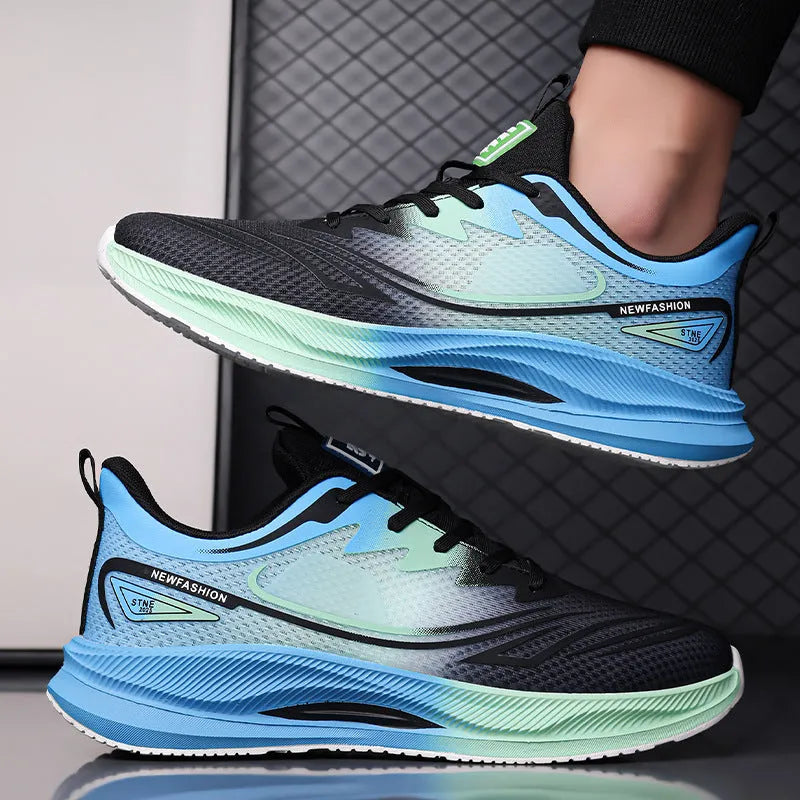 Men's low-top casual shoes with woven mesh upper and rubber sole in black blue colour