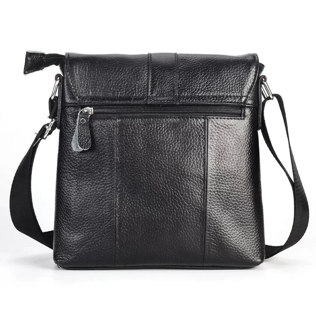 Genuine leather men's crossbody bag in black cowhide, 26x23x5cm, single shoulder business travel messenger