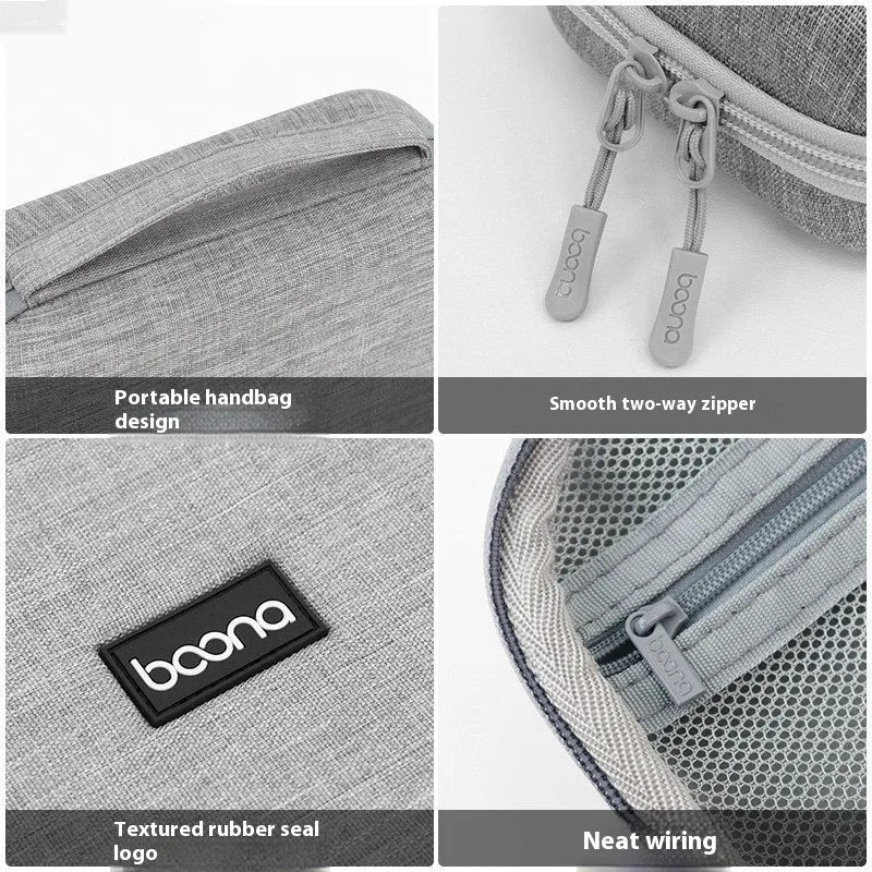 Multifunctional EVA digital storage bag in grey or black for data cables, headsets, and chargers, 3kg load