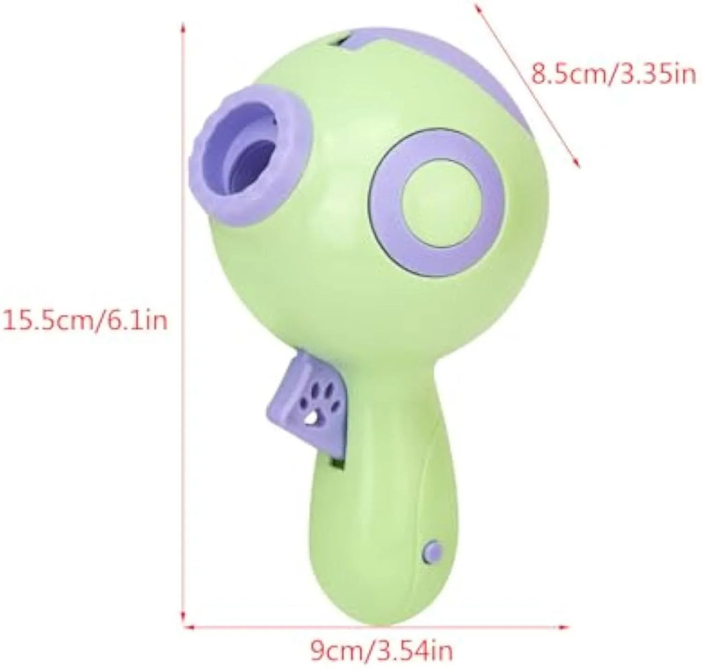 Green treat launchers toy for dogs with remote feeding function, measuring 15.5cm long