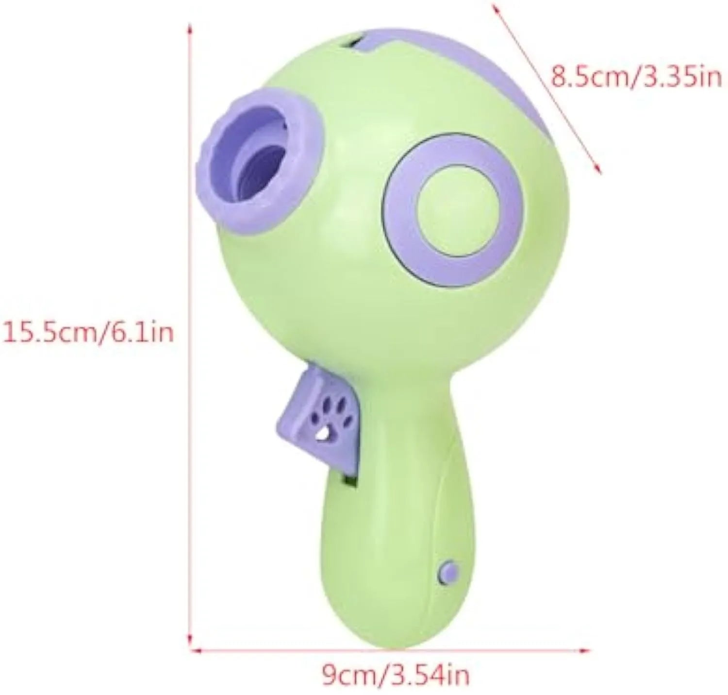 Green treat launchers toy for dogs with remote feeding function, measuring 15.5cm long