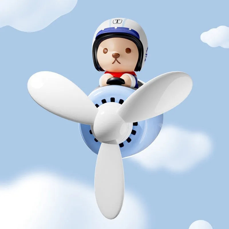 Blue plastic teddy bear-shaped car vent clip-on ornament with air freshener function