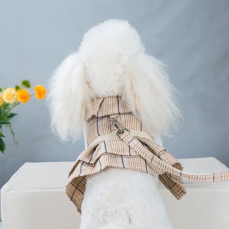 Polyester pet harness vest with integrated hand-holding rope in milky white or purple colour options