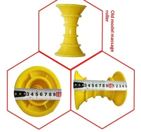 Foldable wall-mounted plastic massage wheel for indoor fitness, shown in yellow with optional armrest and cover.
