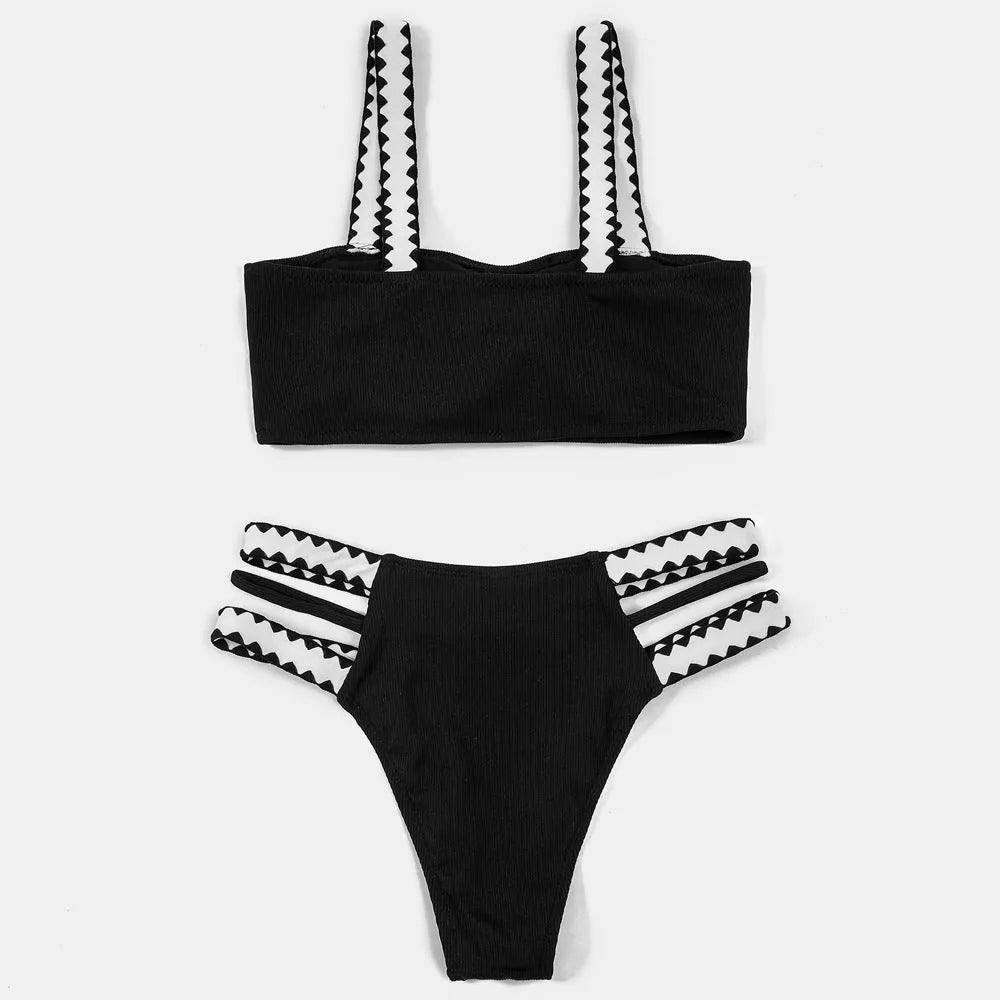 Black women's swimsuit bikini with hollowed-out design and split-side bottoms