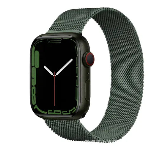 Stainless steel watch strap showing 220mm length with buckle, available in 22mm and 24mm widths for 38mm and 42mm watches