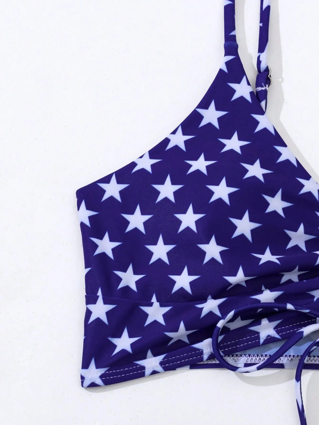 Women's high waist boxer style swimsuit with drawstring and stars and stripes pattern