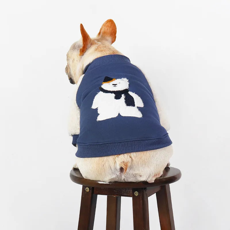 Dark blue fleece-lined winter dog clothes for large breeds in cotton material