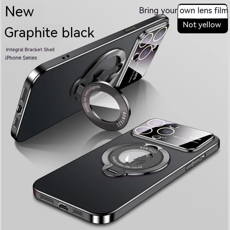 Transparent magnetic iPhone case with built-in kickstand shown in multiple colour options