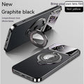 Transparent magnetic iPhone case with built-in kickstand shown in multiple colour options