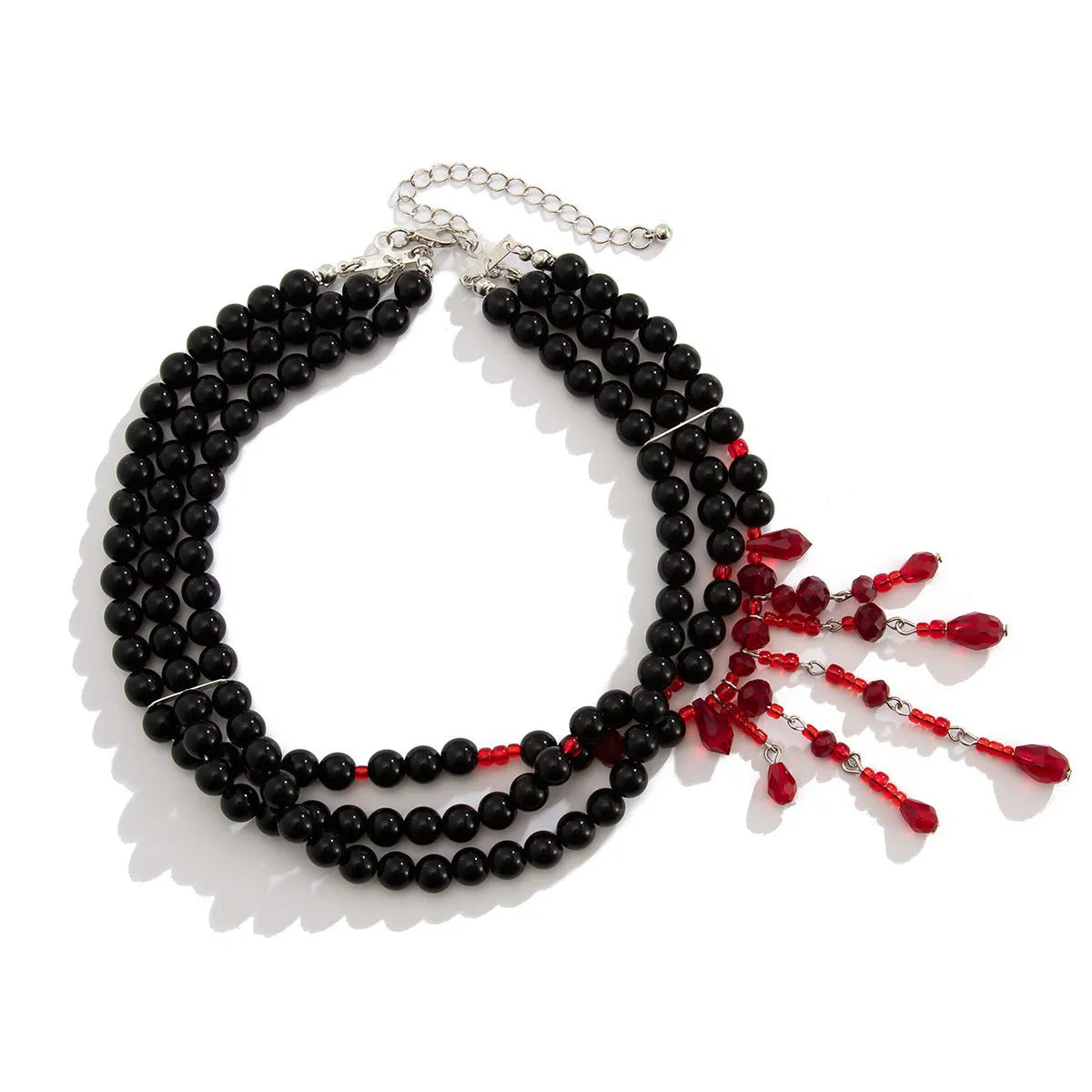 Halloween blood drop tassel necklace with artificial crystal pendant and imitation pearl accents on adjustable chain
