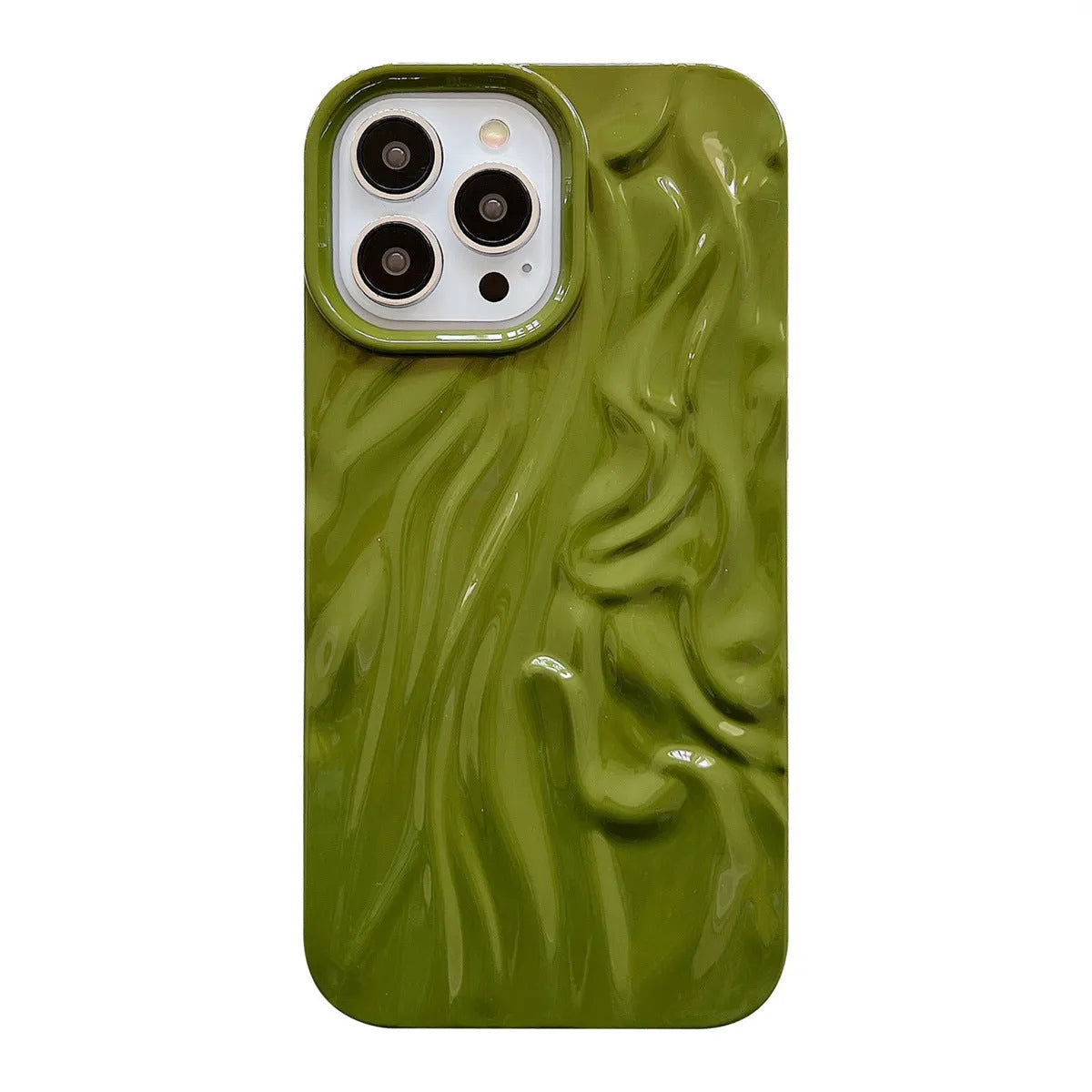 INS style water ripple silicone phone case for iPhone with oil filling process in milky white colour