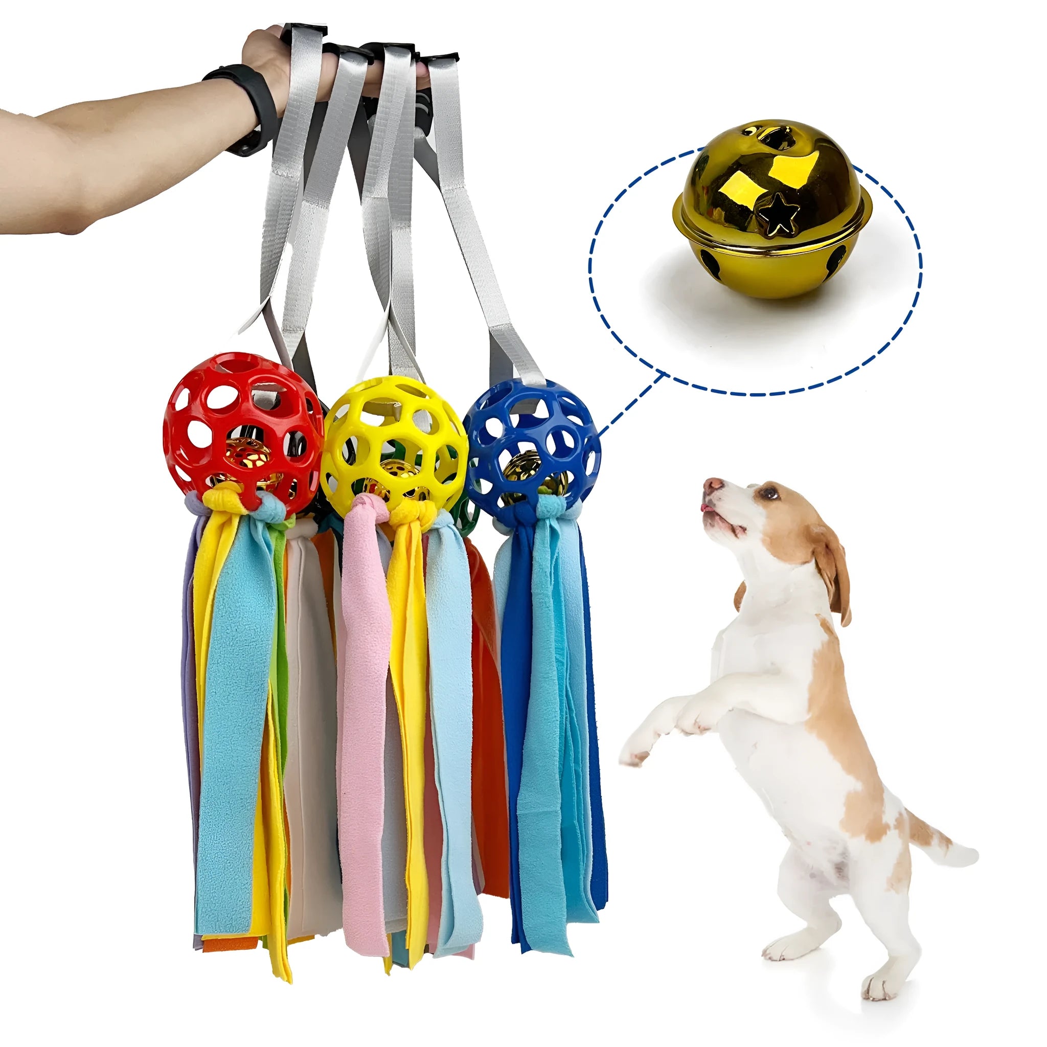 TPR interactive pet ball with bell sound in five colours for dogs and cats