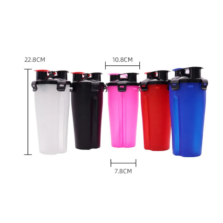 Portable pet water and food cup with dual compartments in assorted colours