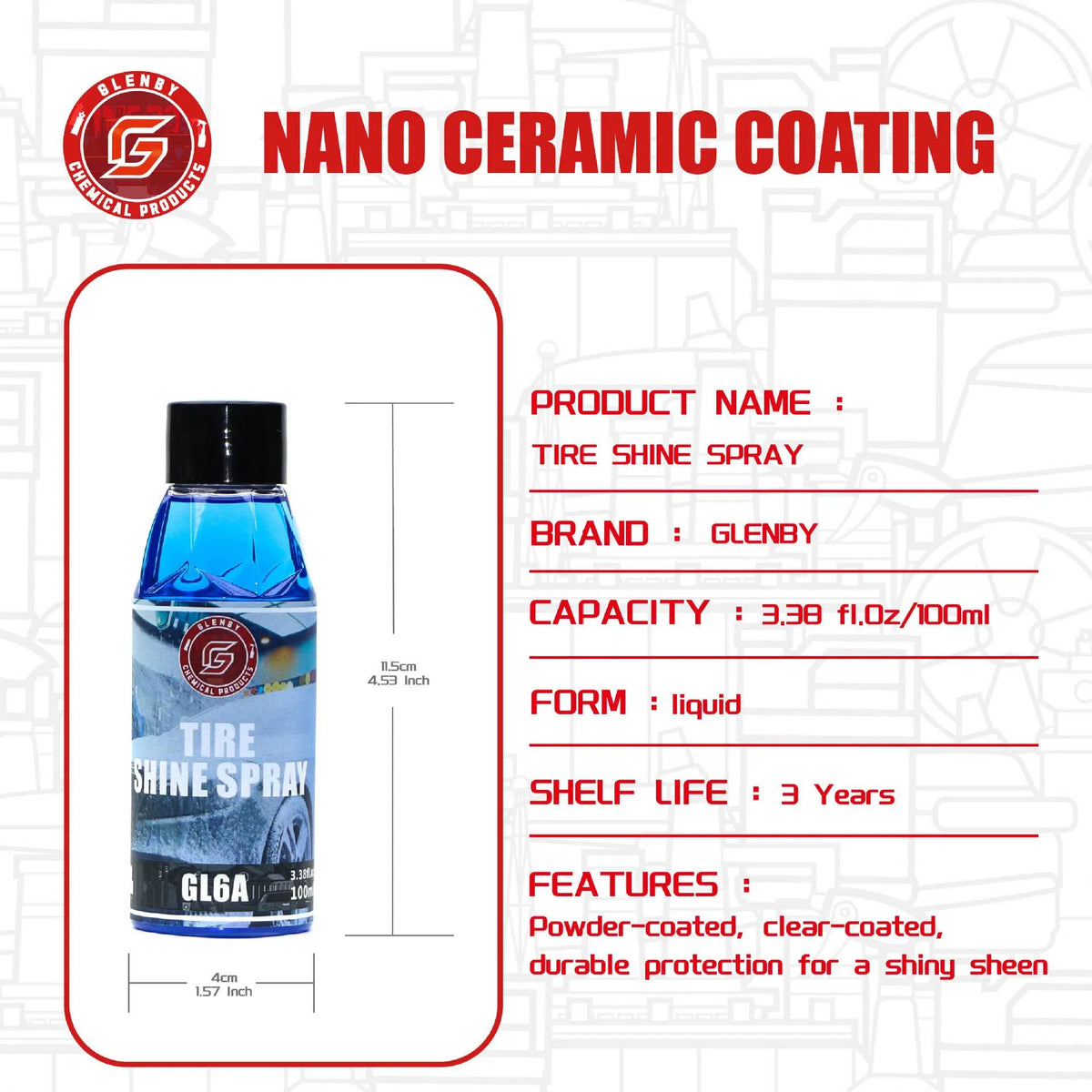 100ml blue car tyre coating agent for rubber renovation and protective wax tyre care