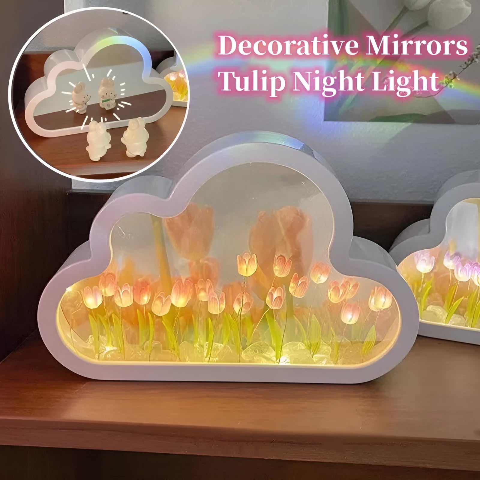 Tulip-shaped DIY night lamp kit with LED light and decorative mirror surface
