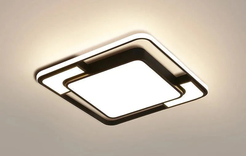 Square white LED ceiling lamp with iron frame and PVC hardware measuring 42x42x5 cm