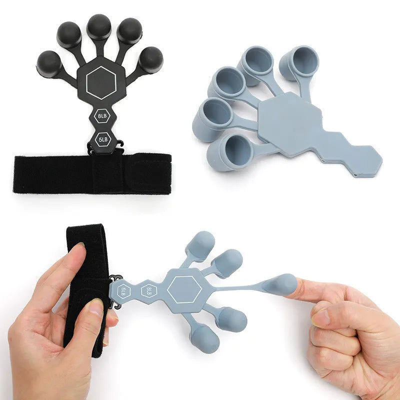 Silicone 5-finger hand rehabilitation trainer for adults in black or grey colour