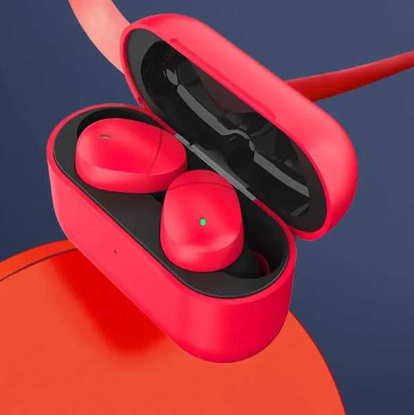 Flame red Qualcomm Bluetooth 5.2 wireless earbuds with APTX support and bilateral stereo design