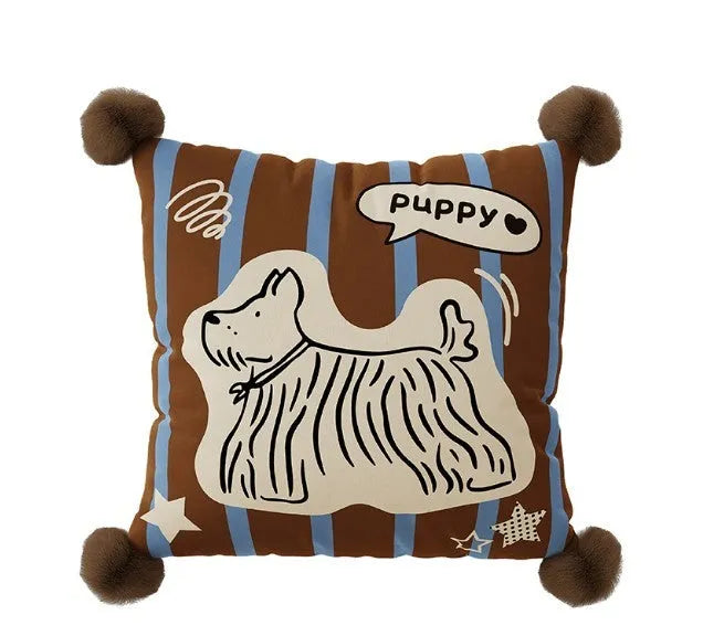 Living room sofa cushion pillow with cartoon anime animal prints in blue, brown, or white, sizes 30x70cm, 45x45cm, 60x60cm
