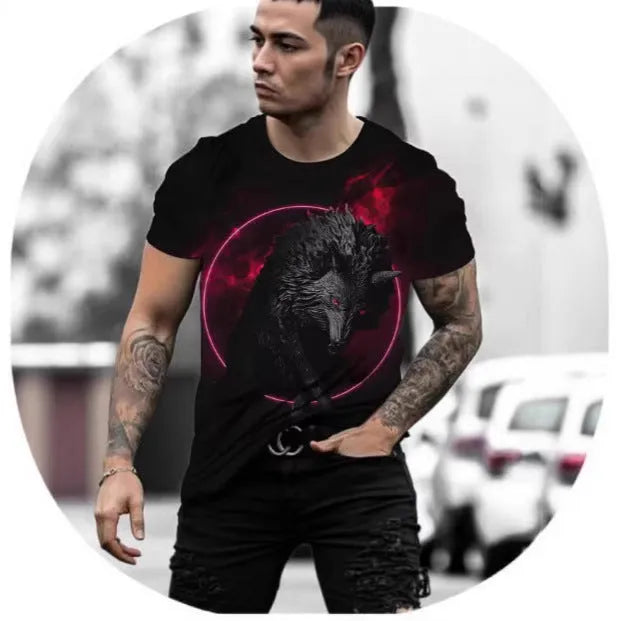 Men's short-sleeved T-shirt with 3D animal print design in multiple colour options