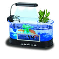Black USB desktop mini aquarium pen holder with transparent tank and time, date, week, temperature display