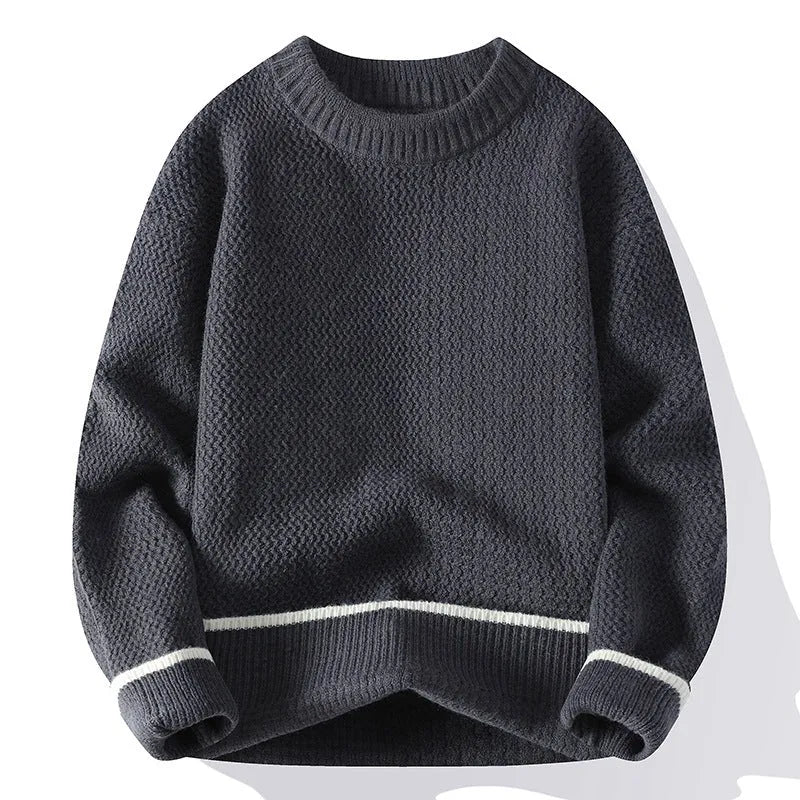 Men's grey pullover sweater with loose fit and long sleeves for autumn casual wear