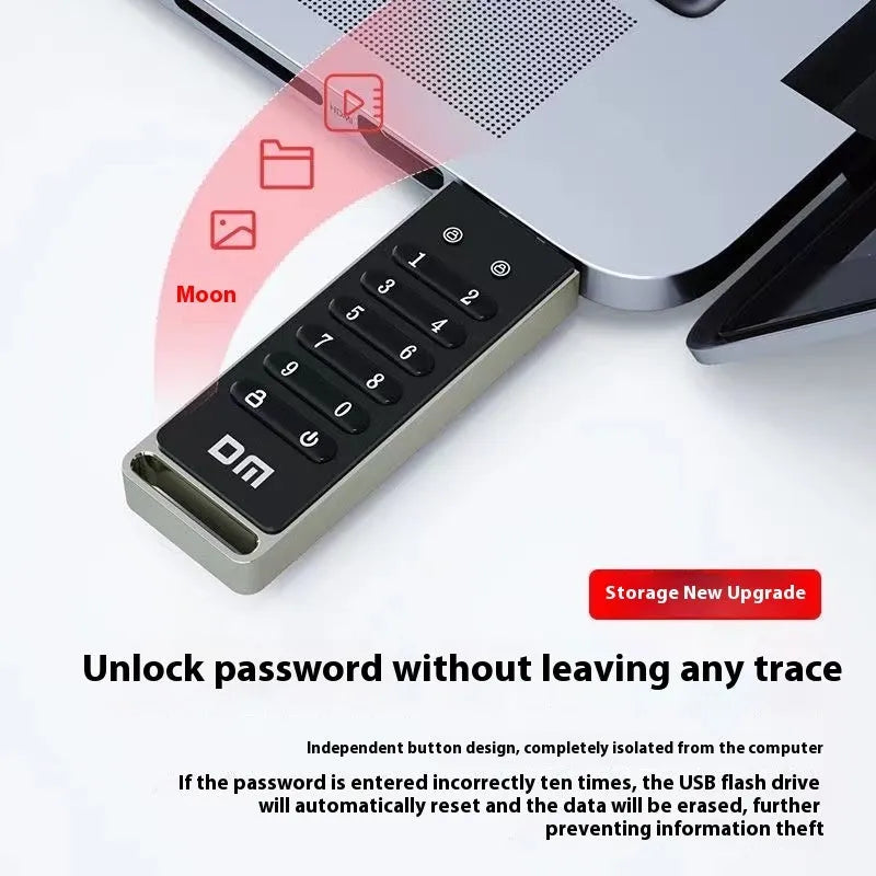Metal encrypted USB 3.0 flash drive with fingerprint scanner, 64GB capacity, dimensions 84mm x 25mm x 11mm