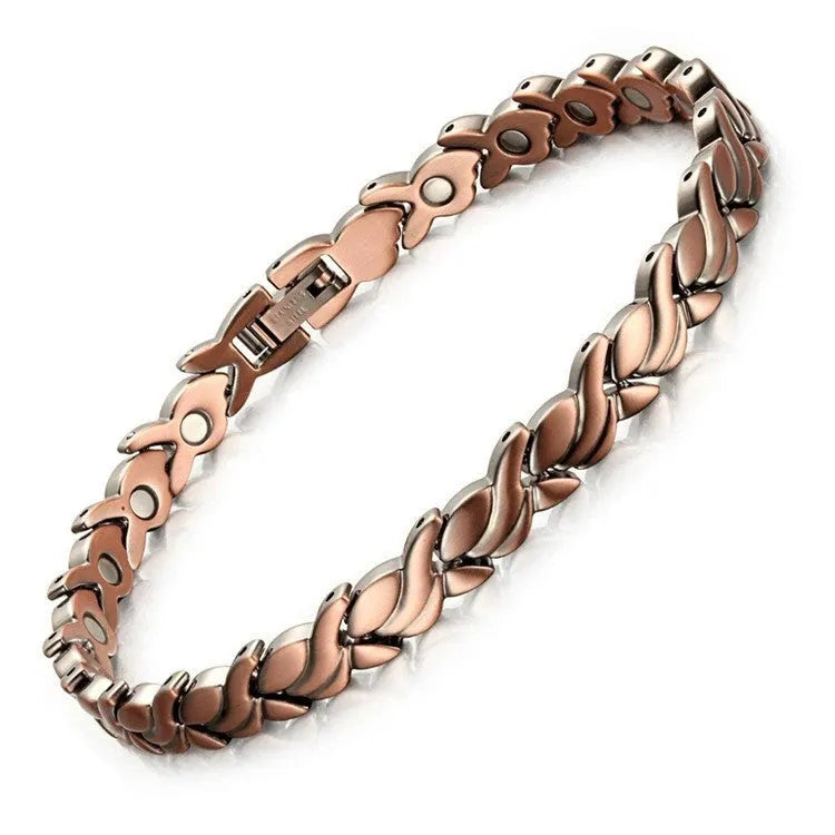 Carved retro three rows full magnet bracelet in zinc alloy, unisex, bronze brushed finish