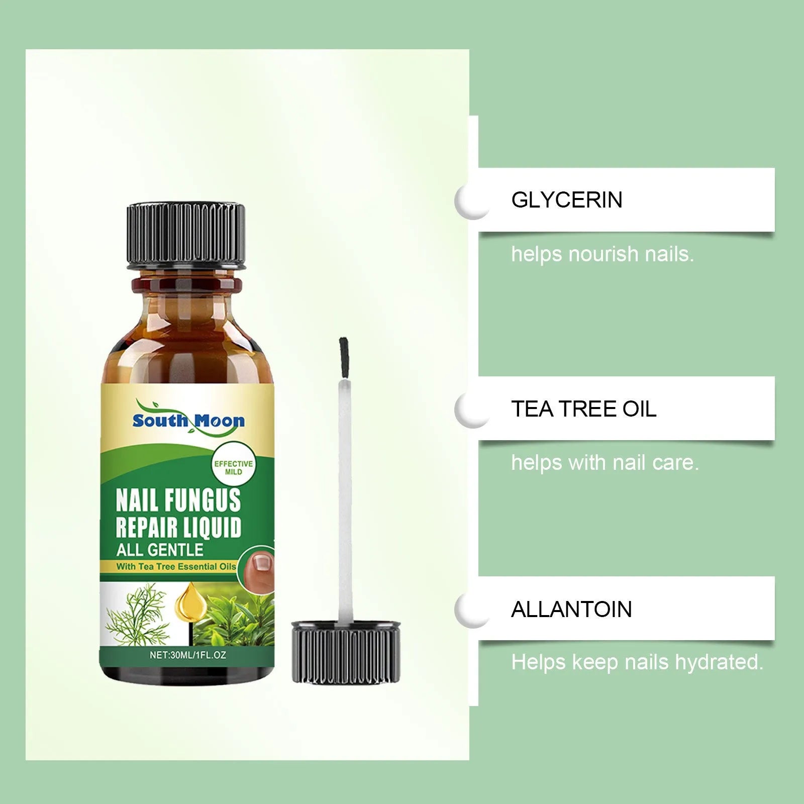 30ml nail fungus repair solution bottle with tea tree oil and colloidal silver ingredients