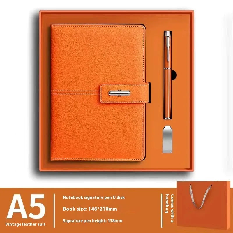 A5 notebook with imitation leather cover in various colours, open to show wood-free paper pages