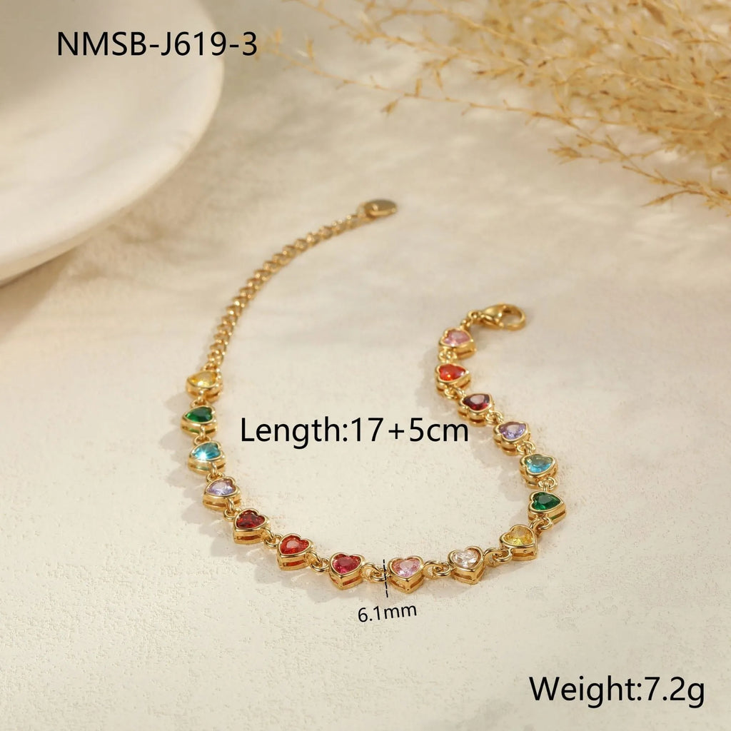 Women's stainless steel bracelet with a geometric heart, circle, or square charm in gold or silver plating