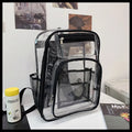Transparent PVC waterproof backpack with a coloured inner voile bag, showing dimensions of 30cm by 16cm by 44cm.