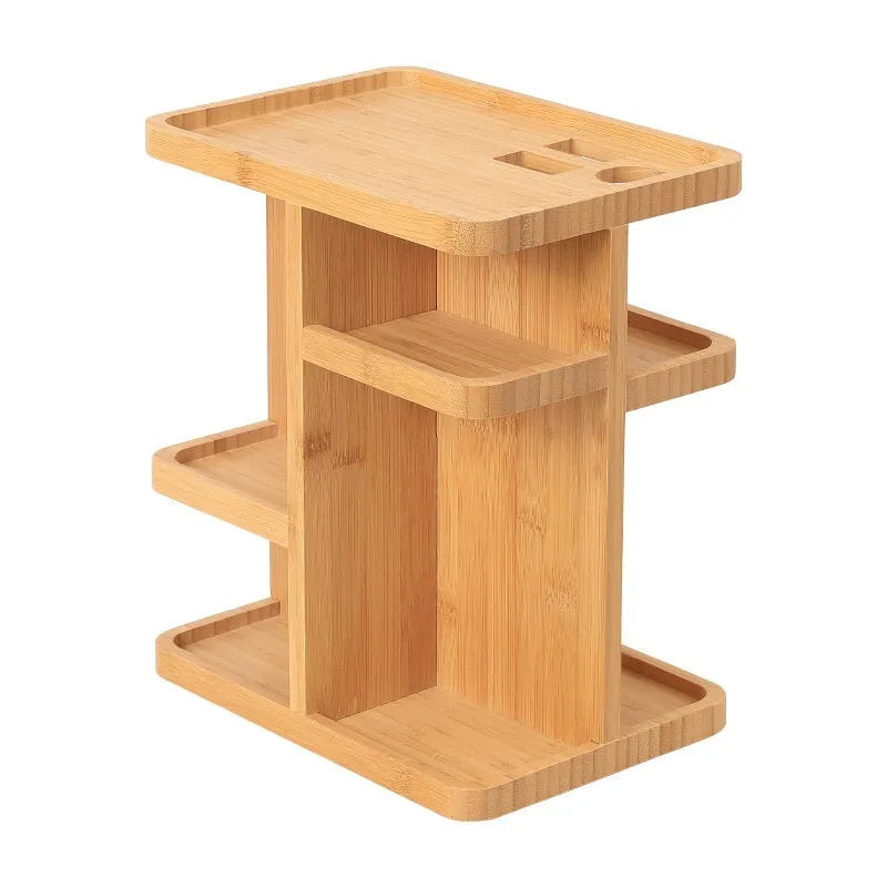 Bamboo rotating storage rack with multiple layers and grid compartments
