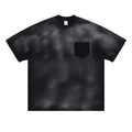 Men's black cotton T-shirt with printed letter pattern and drop-shoulder street fashion design