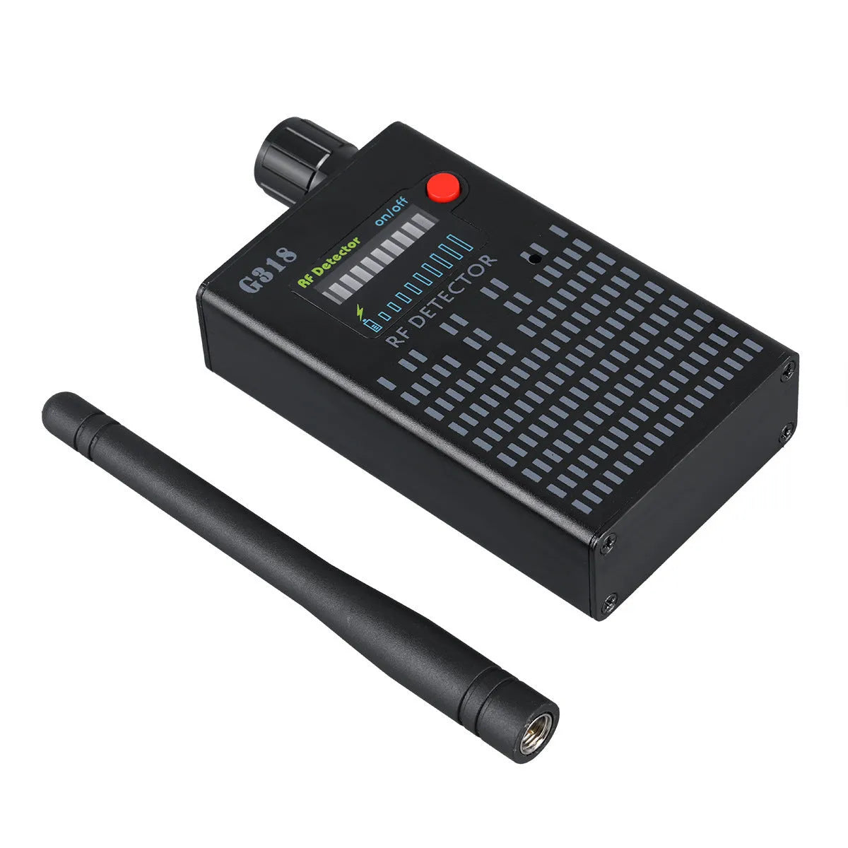 Black aluminium alloy G318 camera detector with 102mm length, 52.5mm width, 21.5mm thickness dimensions
