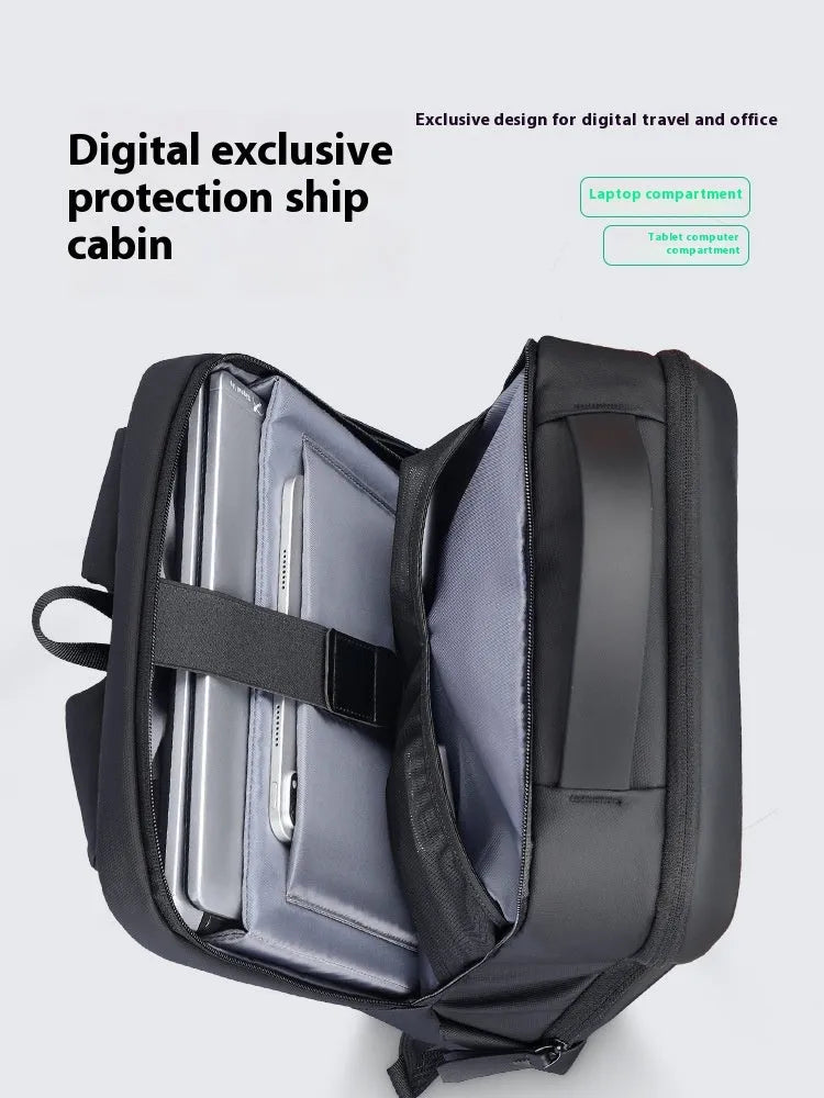 Graphite grey USB business backpack with oxford cloth construction and below 20L capacity