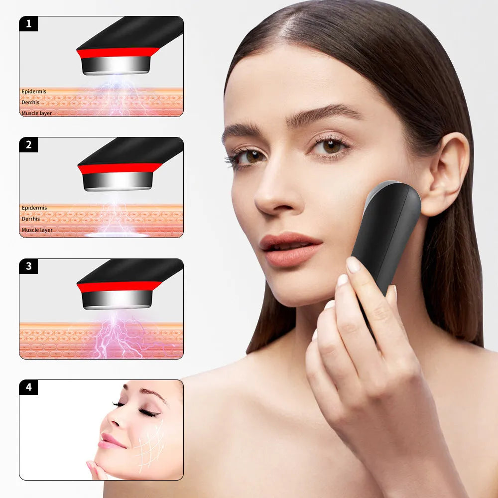 Black eye massager device with red and blue light therapy lights and vibration functions