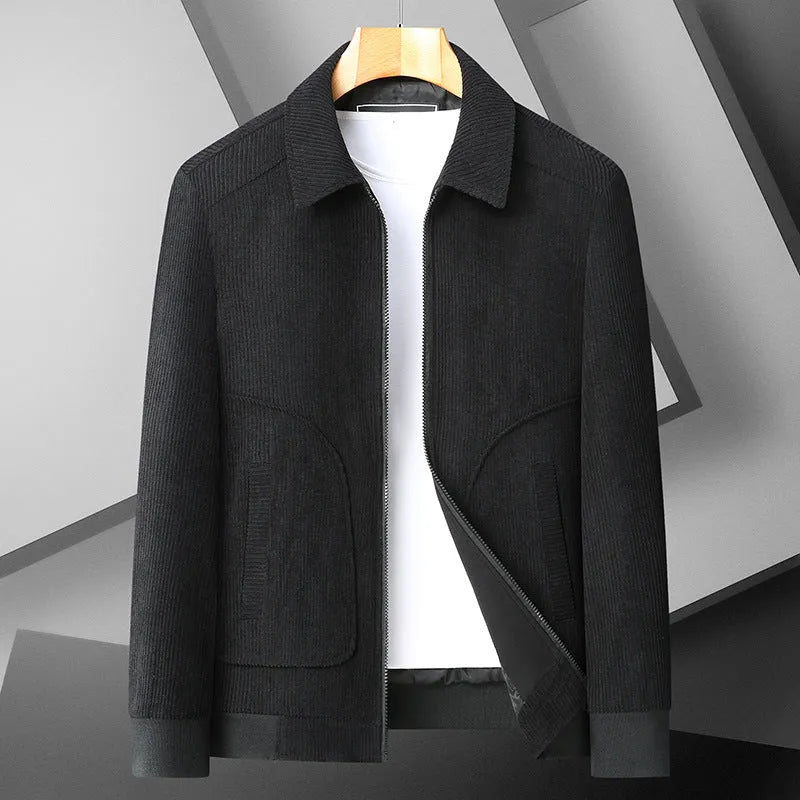 Plus size corduroy thickened coat, loose fit, side seam pockets, rust red khaki navy blue black, sizes 170-215