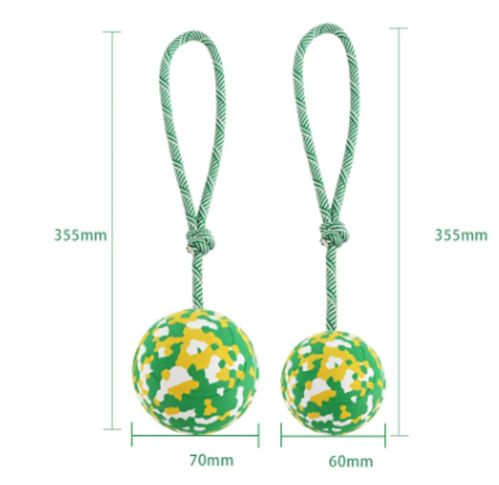 Dog ball on rope toy with 6cm rubber ball and 27cm nylon rope for interactive play
