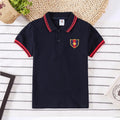 Boys' red cotton short-sleeved shirt with lapel collar for children aged 3-8 years
