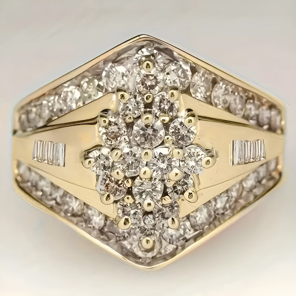 Geometric copper ring with gold electroplated finish showing palace style detailing