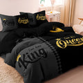 Light grey modern quilt cover and two pillowcases on a bed.