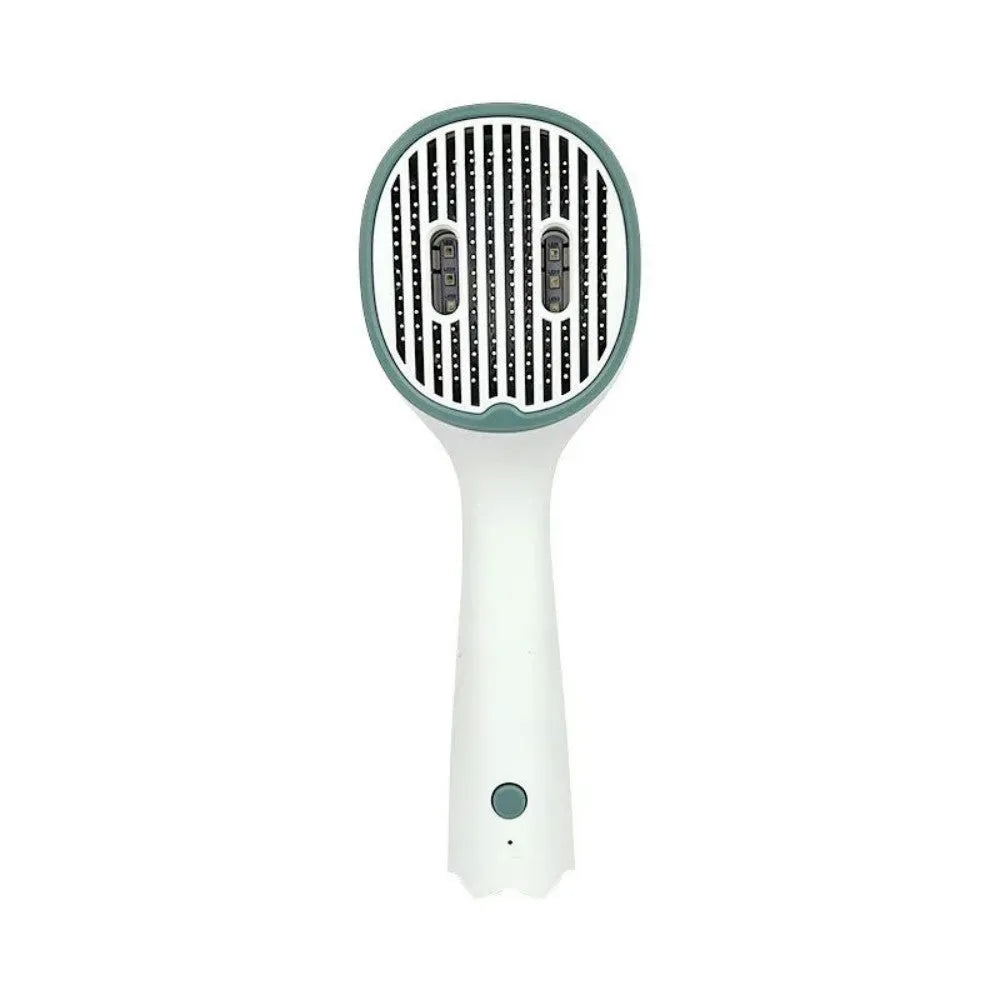 Dark green UVC sterilisation pet grooming slicker brush with needle bristles for removing tangled cat and dog hair