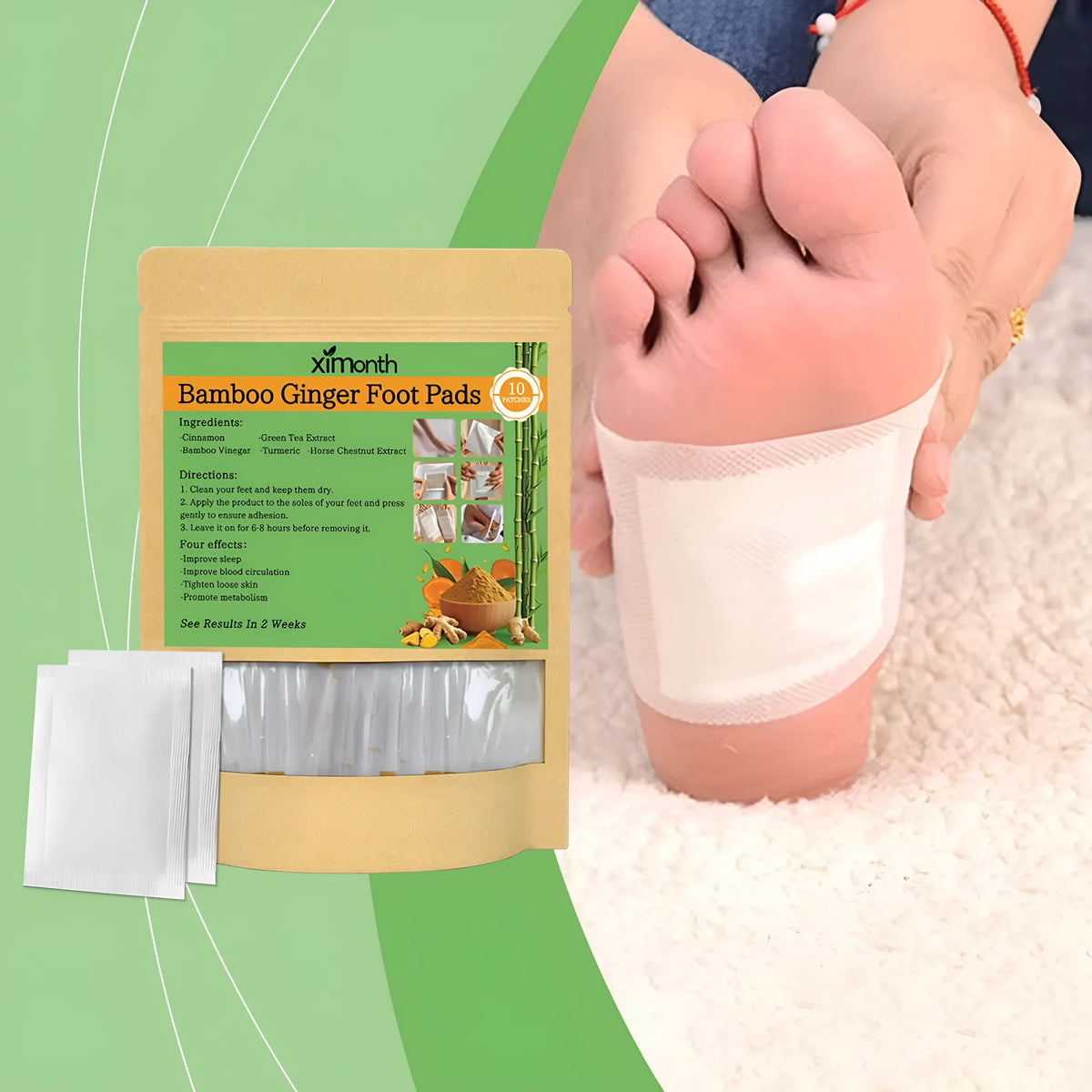 Ginger and turmeric adhesive health patches pack containing 10 patches with bamboo vinegar formulation