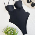 Black solid colour one-piece swimsuit for women with spandex fabric and Asian size guidance
