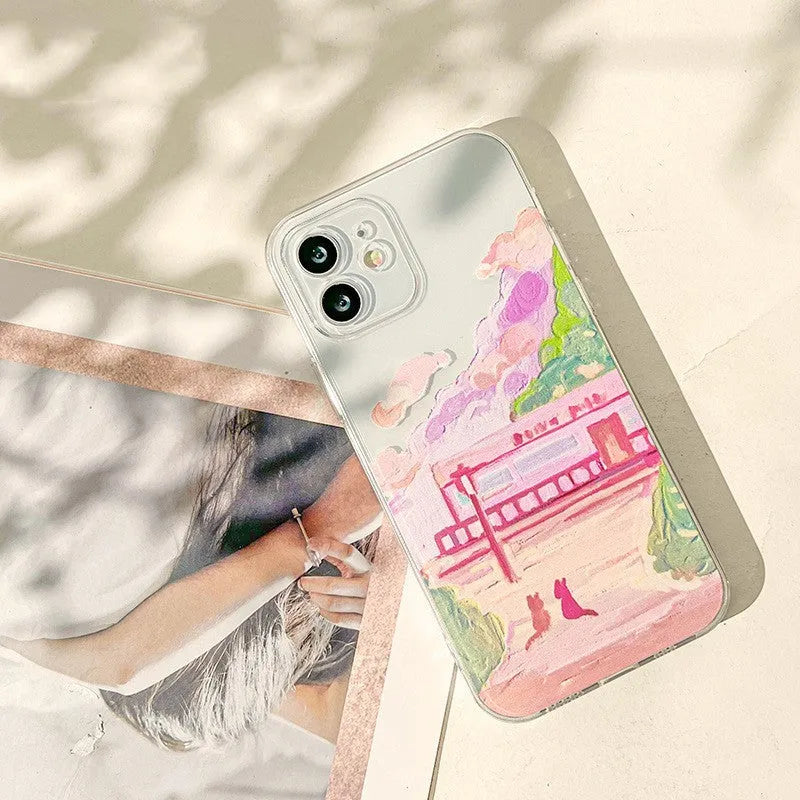 Soft silicone mobile phone case with two cat cartoon design for iPhone protection
