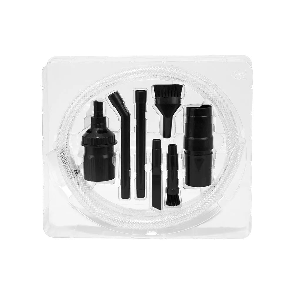 Eight-piece vacuum cleaner accessory set with specialised tools for cleaning compact spaces under 10 square metres
