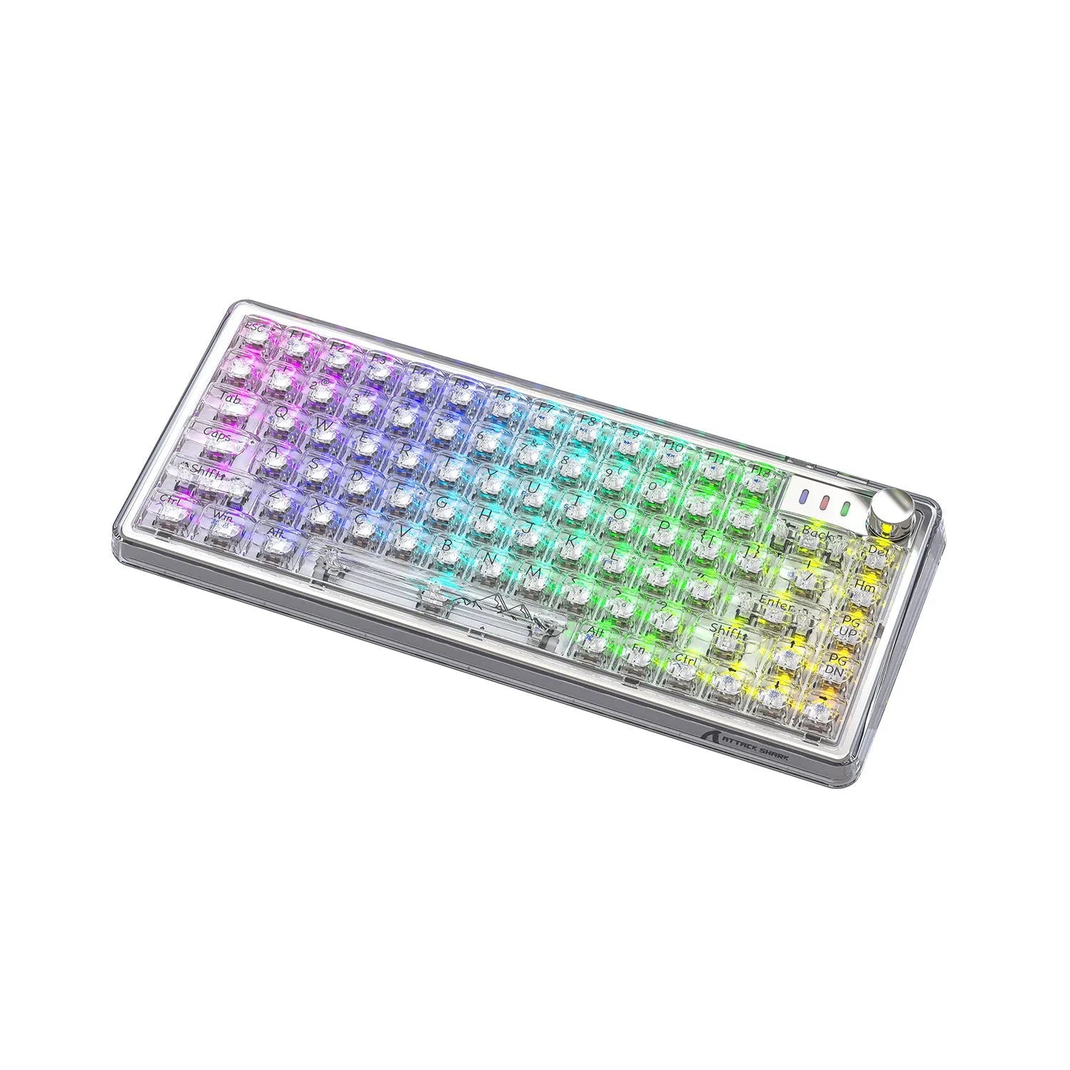 Attack Shark K75RGB wireless mechanical keyboard with transparent RGB lighting in black or white