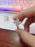 Micro inlaid rotating ring with spinning windmill design in gold or silver electroplated finish on copper